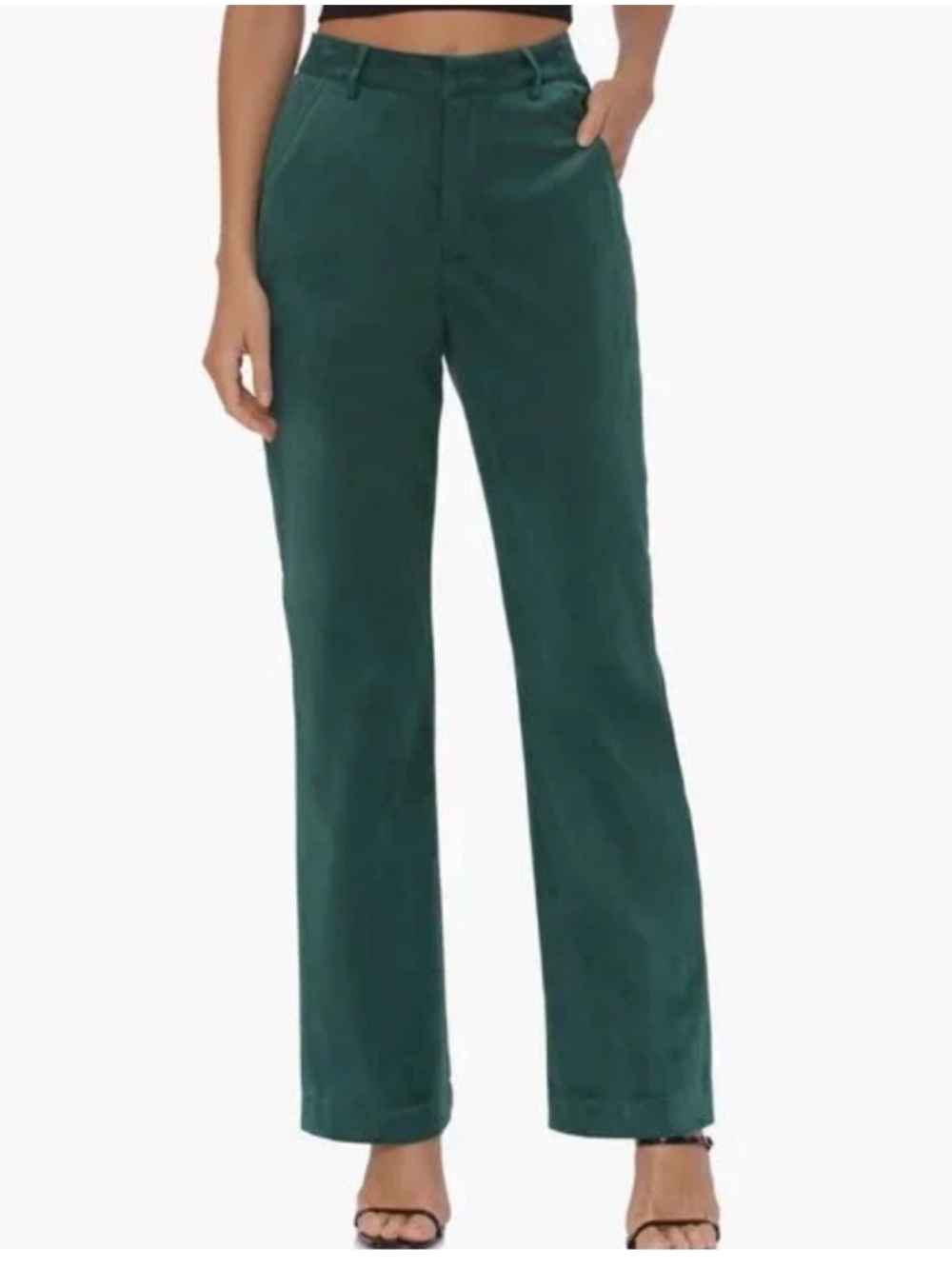 Avec Les Filles Green Suede with Satin Stripe Straight Leg Pants NWOT Size 8 - Picture 4 of 9
